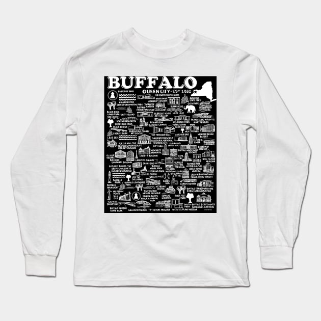 Buffalo New York Map Long Sleeve T-Shirt by fiberandgloss